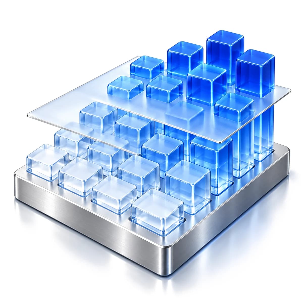 Glass risk heat map whose tallest columns rise above a plane marking the risk appetite.