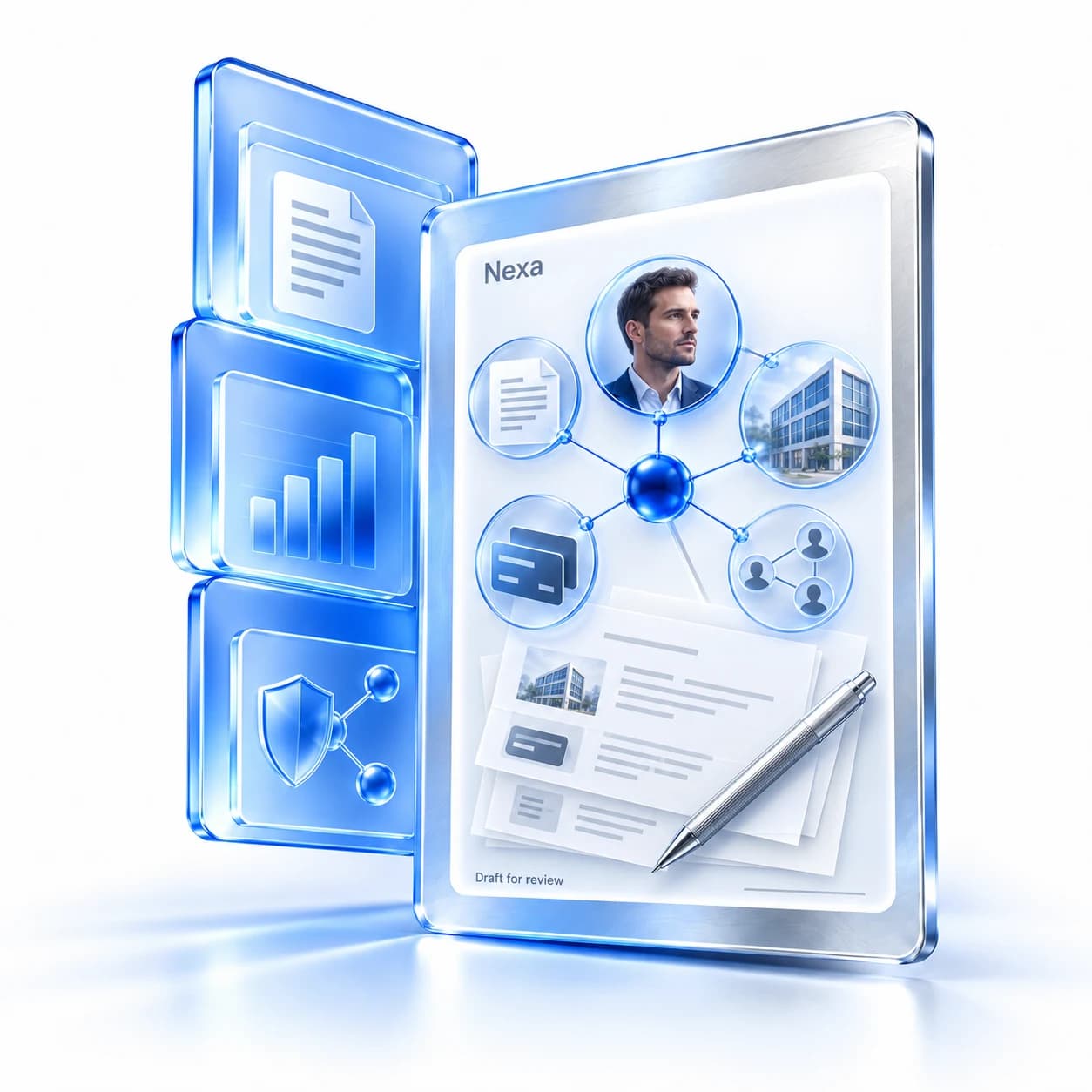 Nexa connects evidence and activity into a sourced draft for human review.