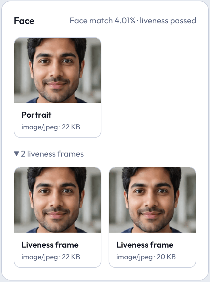 Document portrait beside the recorded liveness frames