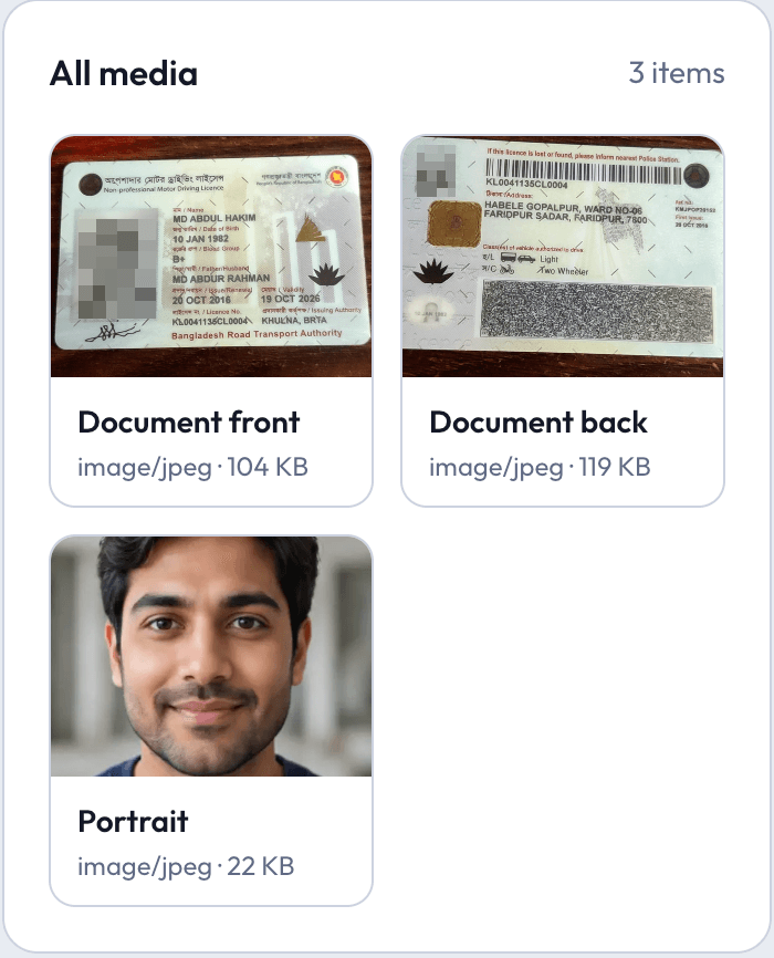 Captured document and portrait media kept with the review