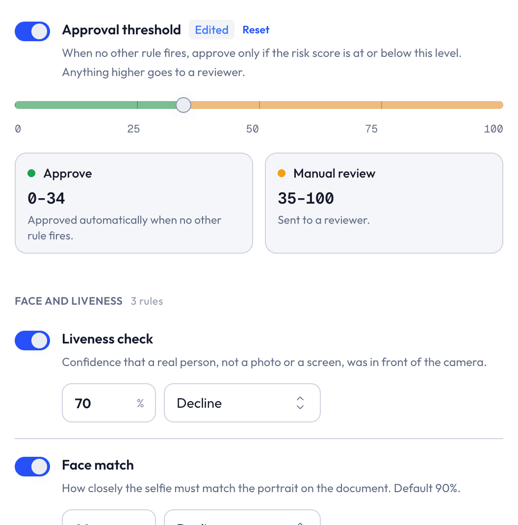 Approval threshold and liveness rule settings